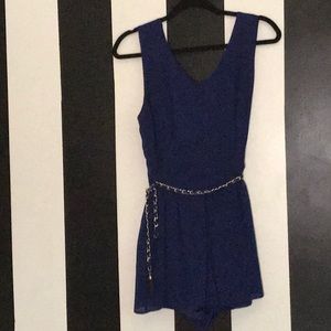 Navy Blue Romper with Gold chain belt
